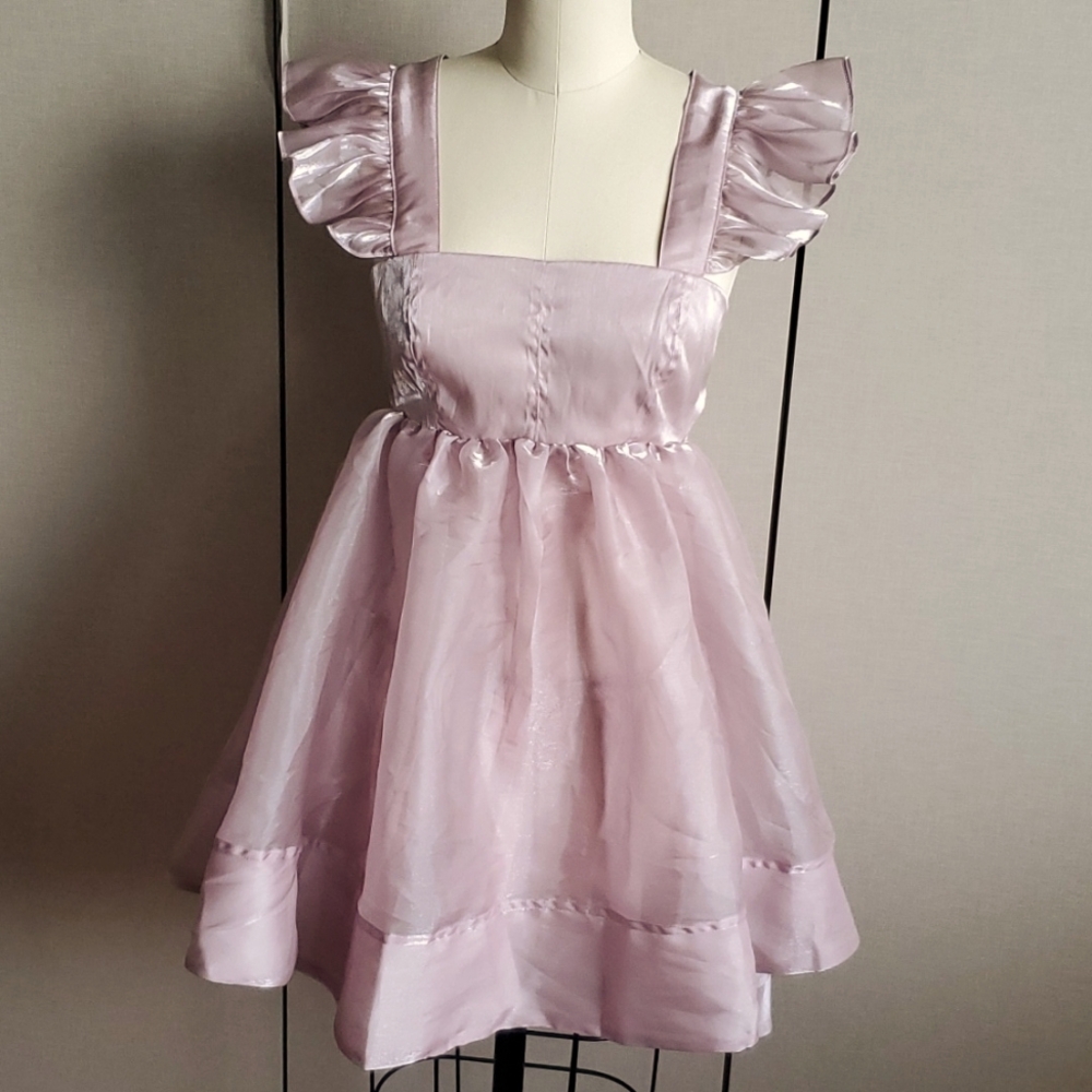 Mauve Ruffle Open Back Bow Dress